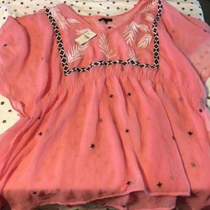 Pink Embroidered Short Sleeve Tunic